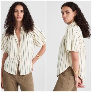 NWT Madewell Shirred Bubble Sleeve Button-Up Shirt in Poplin Medium Boxy Loose